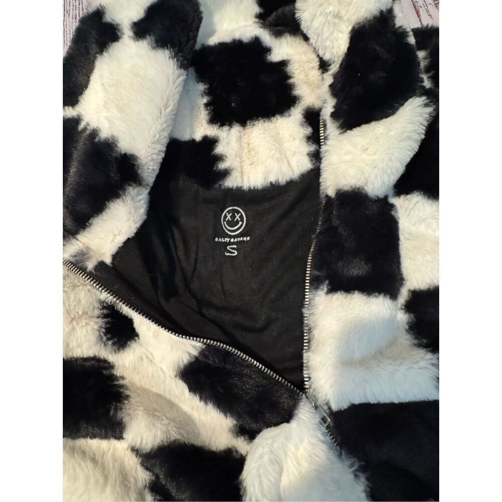 Salty Savage checkered fluffy faux fur quarter zip pullover size small oversized - Picture 6 of 8